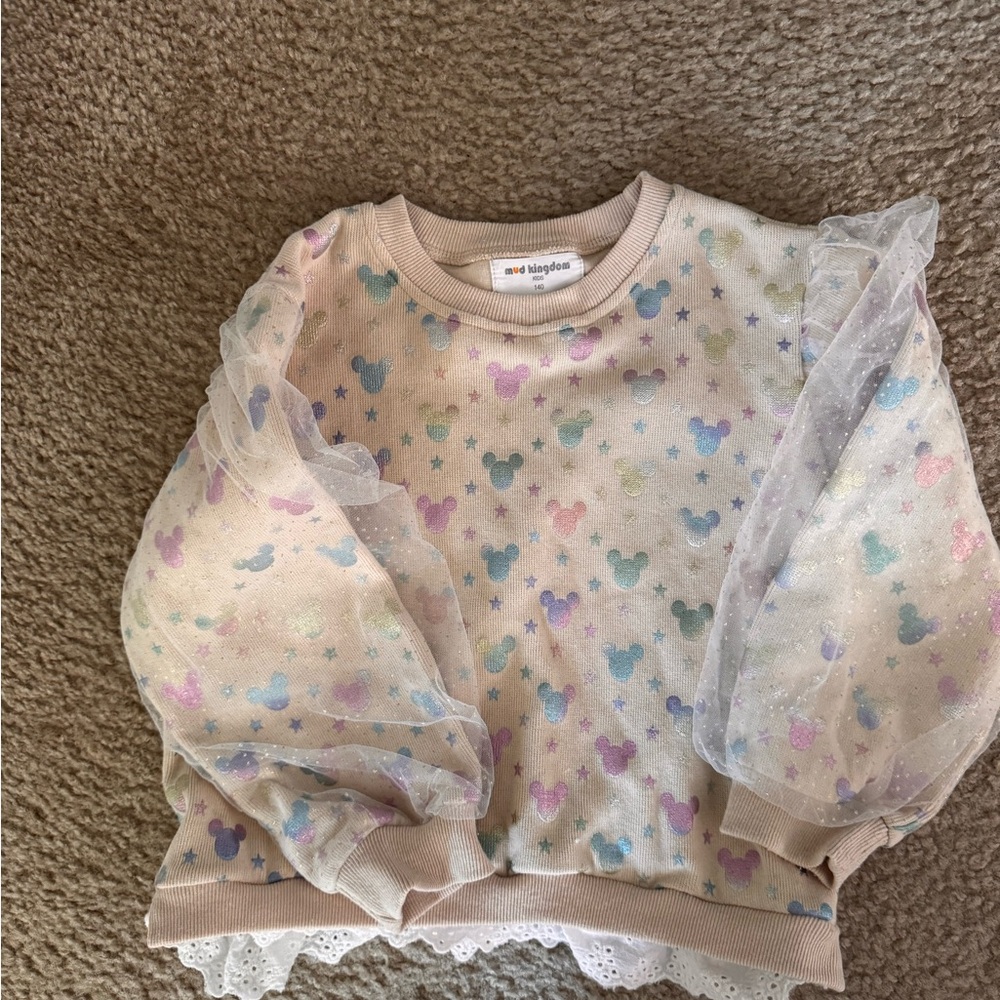 Mud Kingdom Disney Kids Beige Sweater with Purple and Pink Accents